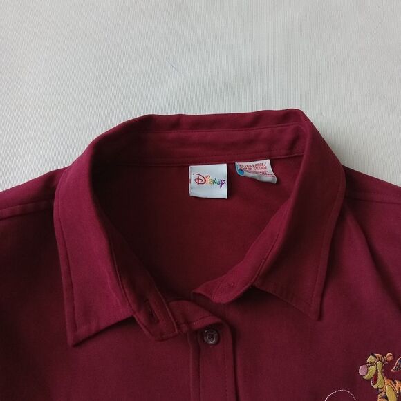 Disney Burgundy Red Embroidered Tigger Show Off Button Up Shirt Women's Size XL - Picture 5 of 12